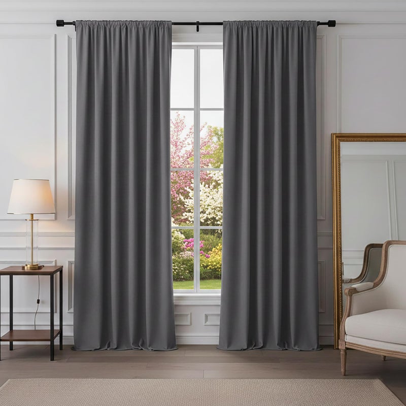 PONY DANCE Grey Black Out Curtains 84 inches Long for Bedroom, Blackout Window Curtain Rod Pocket Thermal Insulated Light Blocking Drapes Energy Saving for Living Room, W 52 x L 84 inches, 2 Panels - Image 1